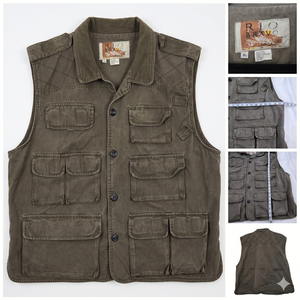 Rio Bravo Mens XL Fishing Safari Vest Brown Cotton Canvas Multi Pocket Gorpcore